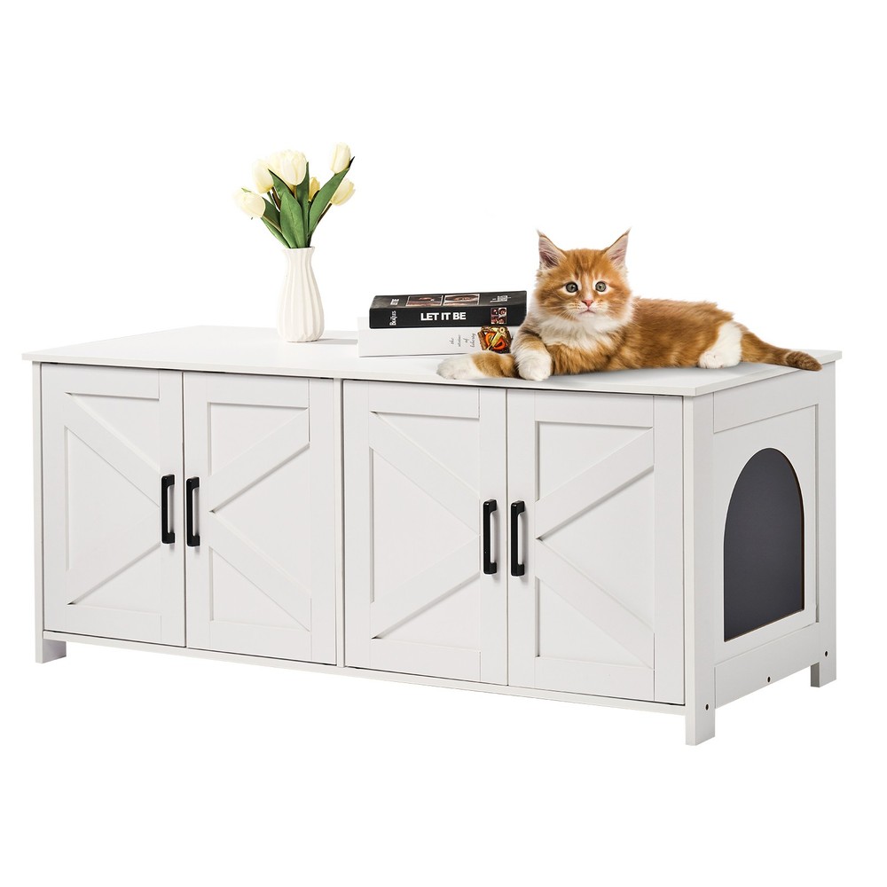 Cat Litter Box Enclosure Furniture Hidden 2 Rooms White 47.2×18.5×19.7in