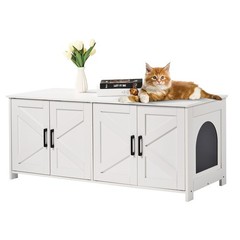 Cat Litter Box Enclosure Furniture Hidden 2 Rooms White 47.2×18.5×19.7in
