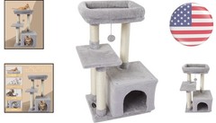 Stylish Indoor Cat Furniture – 3-Level Grey Cat Tower with Jump Platforms