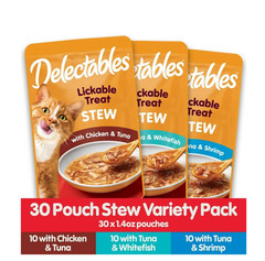 Hartz Delectables Stew Lickable Wet Cat Treats Variety Pack, 30 Count