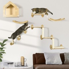 PawHut Unique Cat Tree Made From Shelves 10 Levels More Height Wall-Mounted