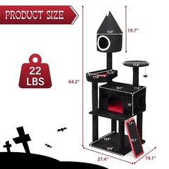 COZIWOW 64in Gothic Cat Tree with Coffin Bed Indoor Cat Tower w/ Condo Platform