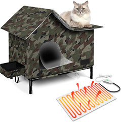 Heated Cat House,Removable Elevated Weatherproof Cat Houses for Outdoor Cats wit