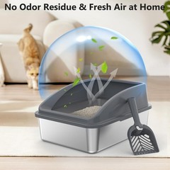 Stainless Steel Cat Litter Box Anti Leakage Top Entry Easy Clean Pet Toilet
