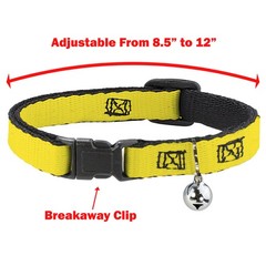 Cat Collar Breakaway with Bell Dopey Eyes Black/Baby Blue/Purple NARROW Fits 8.5
