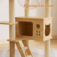 Modern Wood Cat Tree Tower 48in Cat Condo with Acrylic Hammock Sisal Scratching