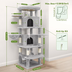 C66 Corner Cat Tree for Large Cats, 66Inch Tall Curved Series Large Cat Tower fo