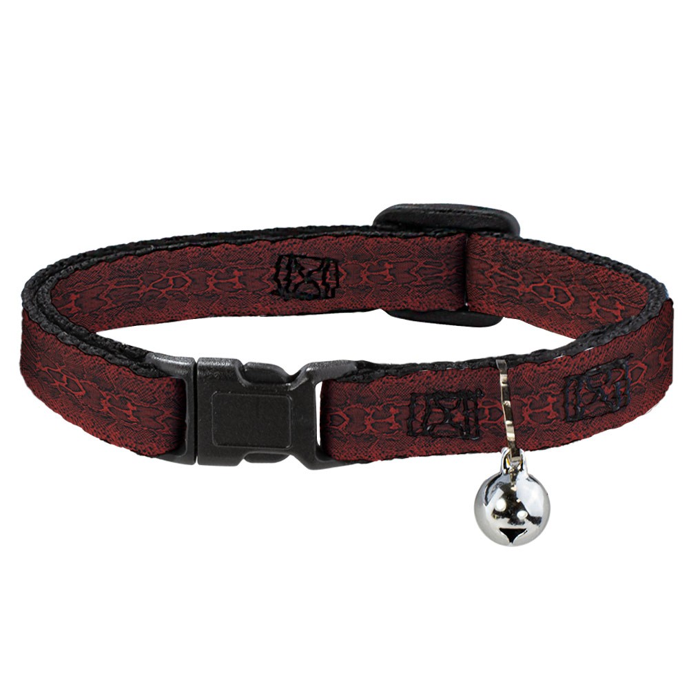 Cat Collar Breakaway with Bell Snake Skin 3 Red/Black NARROW Fits 8.5-12″