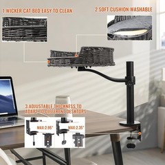 Stylish Elevated Cat Desk Bed Rotation Mounted Perch Adjustable for Office Home