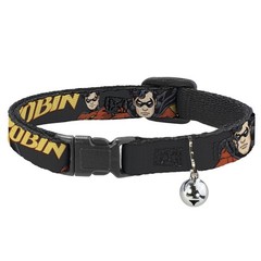 Cat Collar Breakaway with Bell ROBIN Red/Black Poses Gray NARROW Fits 8.5-12″