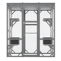 71″ Large Outdoor Cat Enclosure 3 Tier Wooden Cat House Roof 6 Platforms