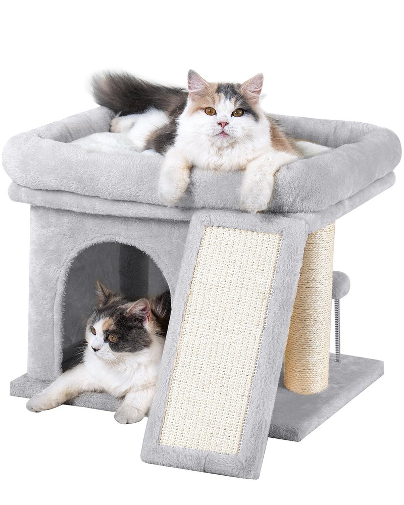 Aechonow Cat Tree Tower for Large Cat, L—14”Light Grey, Grey