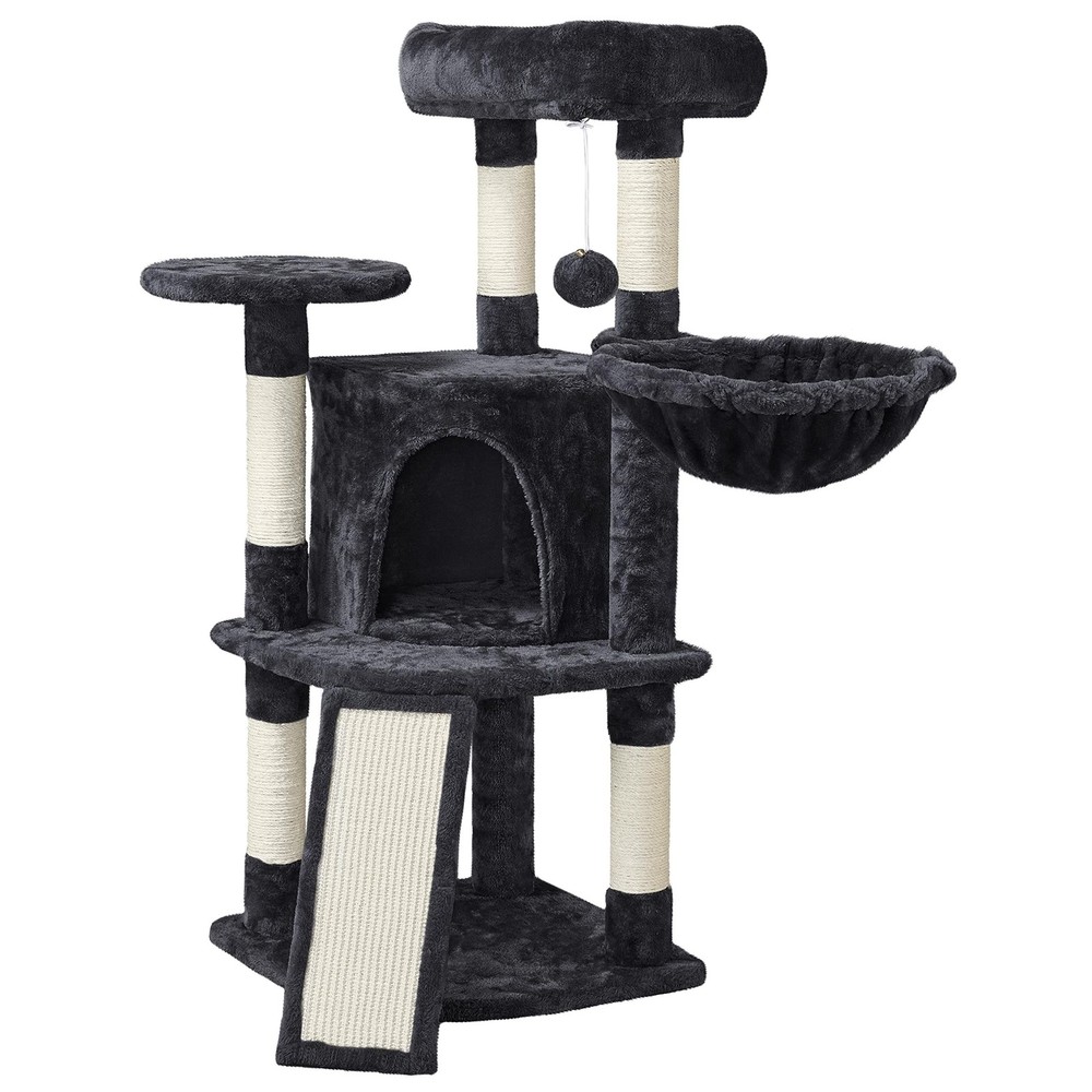 42in Cat Tree Tower for Indoor Cats, Cat Condo with Perch & Hammock, Black