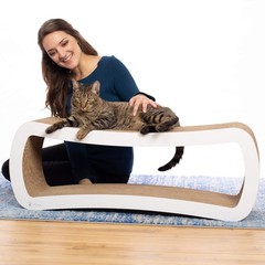 Jumbo Cat Scratcher Lounge, White. 39 x 11 x 14 inch 4 Cardboard Scratching S…