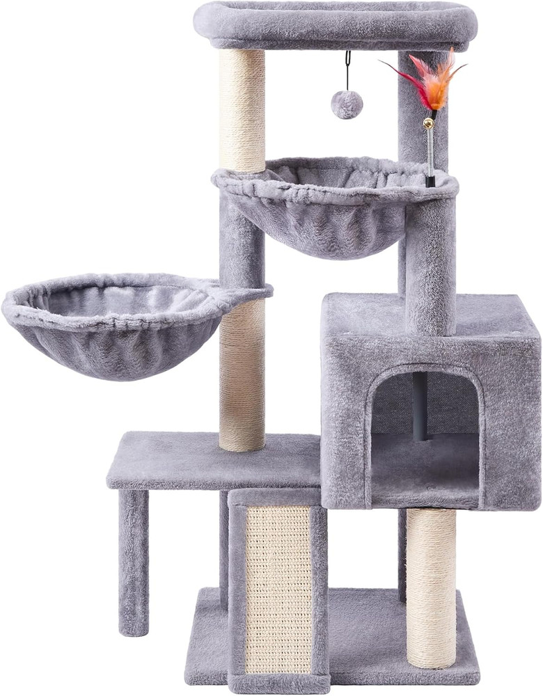 Cat Tree with Cat Condo and Two Hammocks, Cat Tree with Scratching Posts