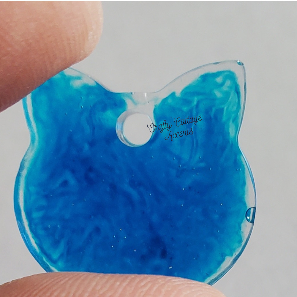 Resin Pet Tag Collar Charm Blue Cat Handcrafted Keychain Backpack Purse Accessor