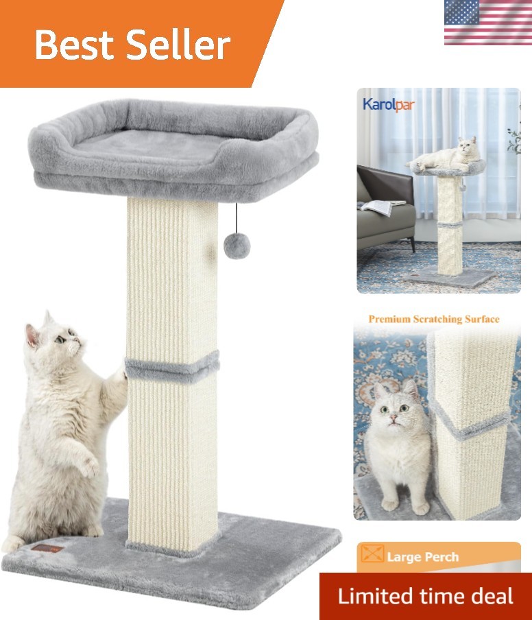 Durable 32″ Indoor Cat Scratching Post with Easy-Clean Plush Perch – Light Grey