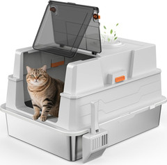 Extra Large Enclosed Stainless Steel Cat Litter Box with Lid – XXXL Giant Metal