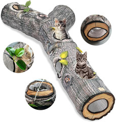 Cat Tunnel,3 Way Cat Toys,Tree Trunk Cat Tunnels for Indoor, Cat Maze for Kitty,