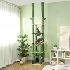 89″-100″ Floor to Ceiling Cat Tree w/ Grooming Brush Post, Green