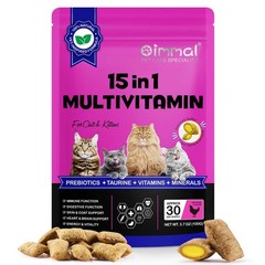 Cat Vitamins Treats, 15 in 1 Cat Multivitamin Chews Vitamins with Taurine, Om…
