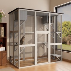 Large Catio Cat Enclosure Weatherproof Wooden Outdoor Asphalt Roof Cat Cage