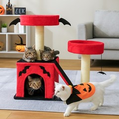 26in Indoor Gothic Cat Tree Cat Tower with Spacious Cat Condo Scratching Ladder