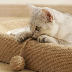 24in Extra Large Sisal Cat Scratching Bed with Interactive Toy for Indoor Cats