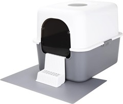 Grey Enclosed Cat Litter Box with Lid for Cats Under 8 lbs, Includes Sand Pedal