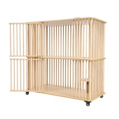 2 Tiers Cat House Wooden Large Cat Villa, Double Door Cat Cage with Wheels
