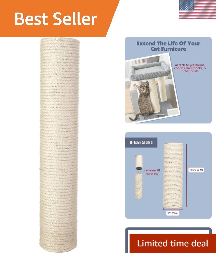 Durable 3.5 in x 19.7 in Sisal Scratching Post for Indoor Cats – All Breeds