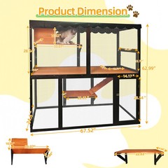66in Wooden Catio Outdoor Cat Enclosure Large House Indoor Waterproof Cover