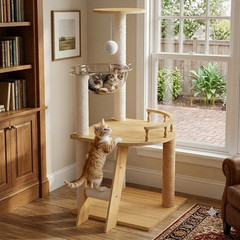 41″ Modern Cat Tree Wooden Cat Tower Condo with Clear Acrylic Hammock Perch