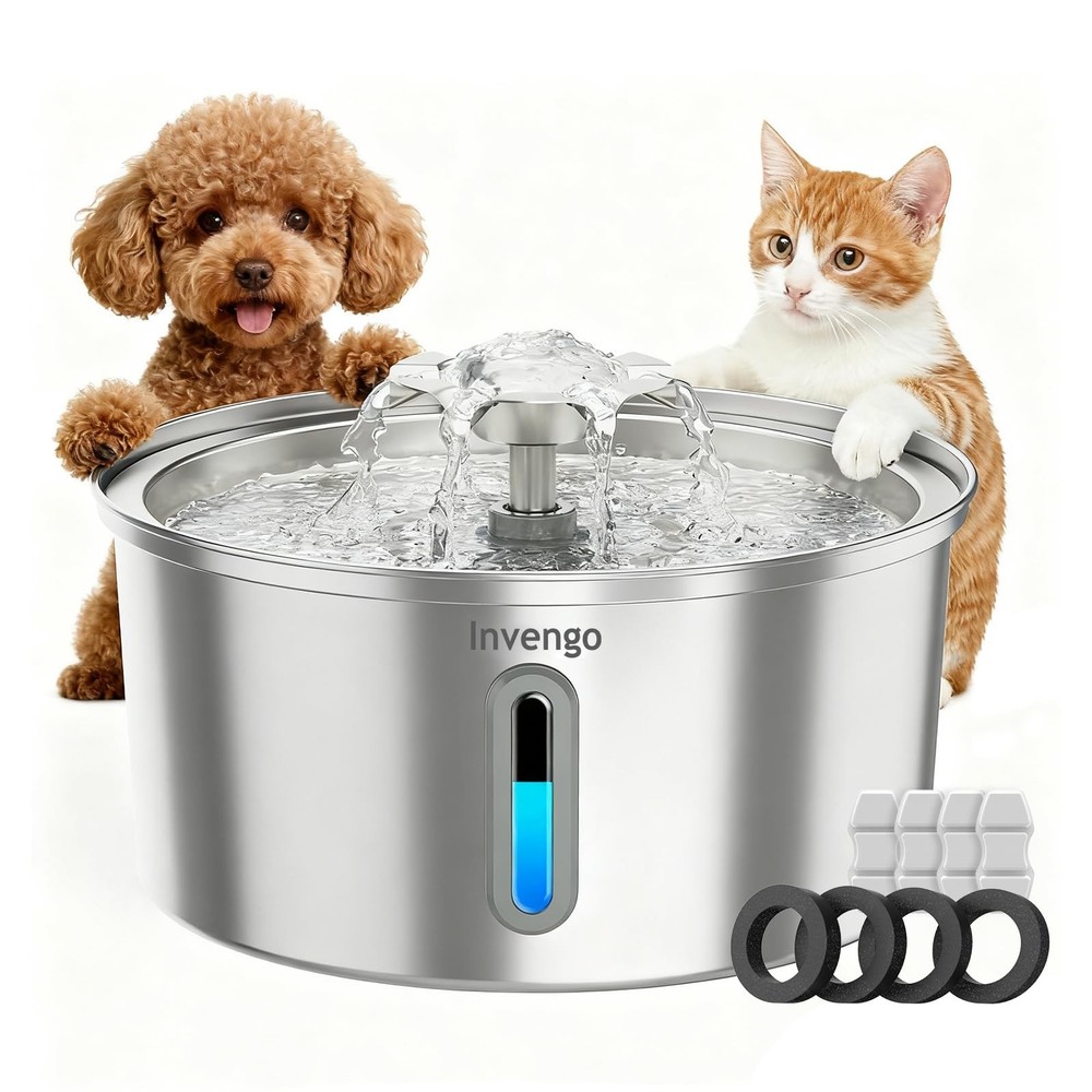 Cat Water Fountain Stainless Steel 3.2L/108oz, Invengo Automatic Pet Fountain…