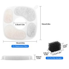 24x Replacement Filters & Pre-Filter Sponges for Cat Dog Pet Water Fountain 2–4L