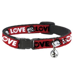 Cat Collar Breakaway with Bell Betty Boop Face and LOVE Text Red/Black/White NAR