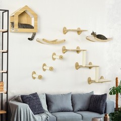 PawHut Unique Cat Tree Made From Shelves 10 Levels More Height Wall-Mounted