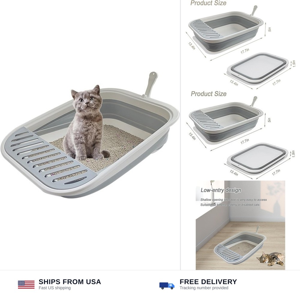 Collapsible Kitten Litter Box, 17.7 x 13.4 x 5 inch Open Cat Potty Pan with S…