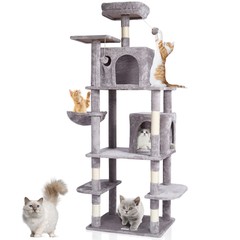 Cat Tree 68.5″ Cat Tower with Cat Condos Sisal Scratching Post Light Grey