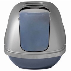 Hooded Plastic Cat Litter Pan, Enclosed Cat Litter Box, XL, Pearl Silver Blue