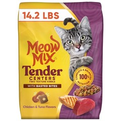 (2 pack) Meow Mix Tender Centers Dry Cat Food with Basted Bites, 14.2 lb Bag