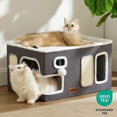 ZOMISIA Extra-Wide Cat House for Indoor Cats – Large Cat House for Pet with F…