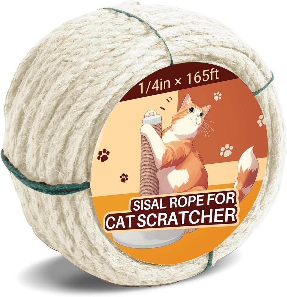 Sisal Rope for Cat Scratcher 1/4″ 165 Ft Cat Tree Twine for Repairing Cat Scr…