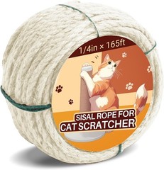 Sisal Rope for Cat Scratcher 1/4″ 165 Ft Cat Tree Twine for Repairing Cat Scr…