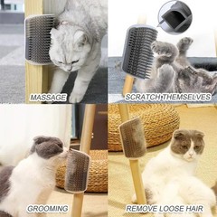 Cat Self Groomer w/ Catnip Wall Corner Massage Comb Scratcher Grooming Brush