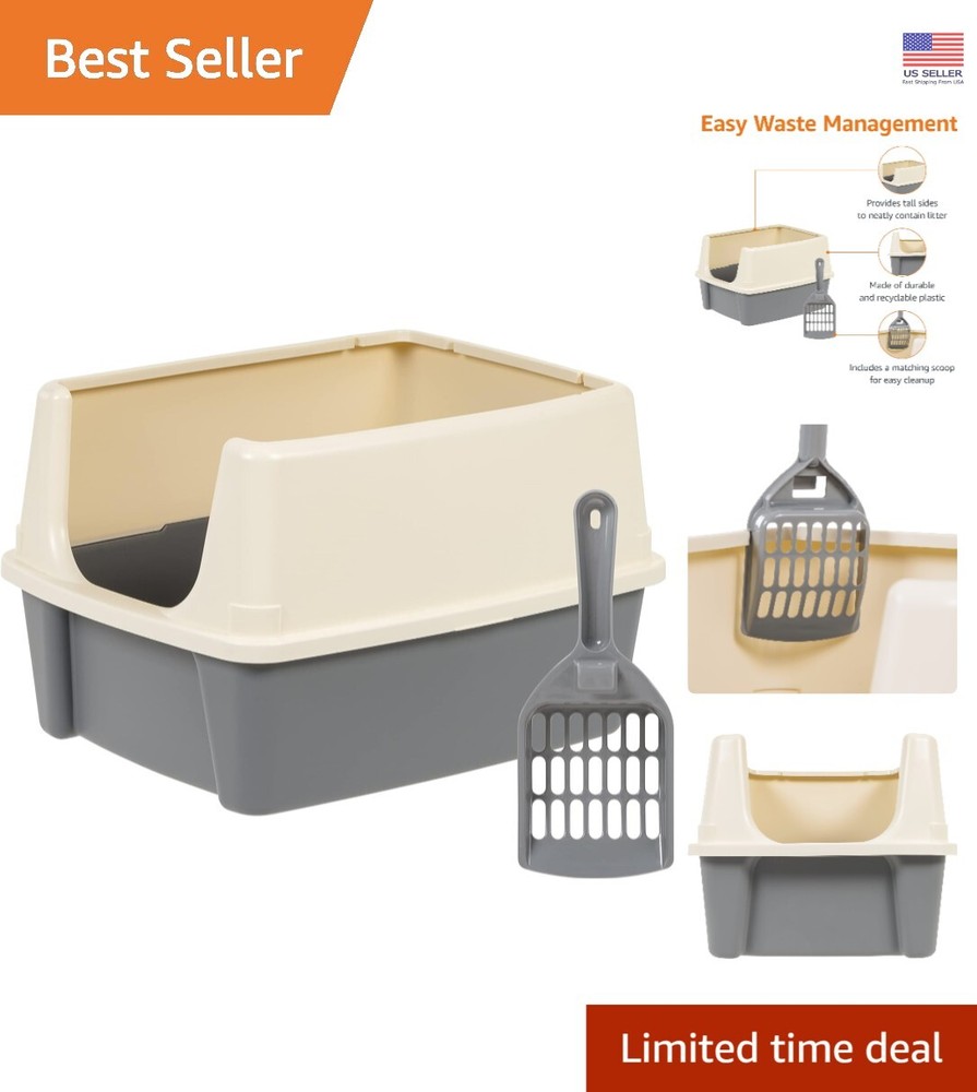 Spacious Open Top Cat Litter Box 19×15 – Perfect for Large and Senior Cats