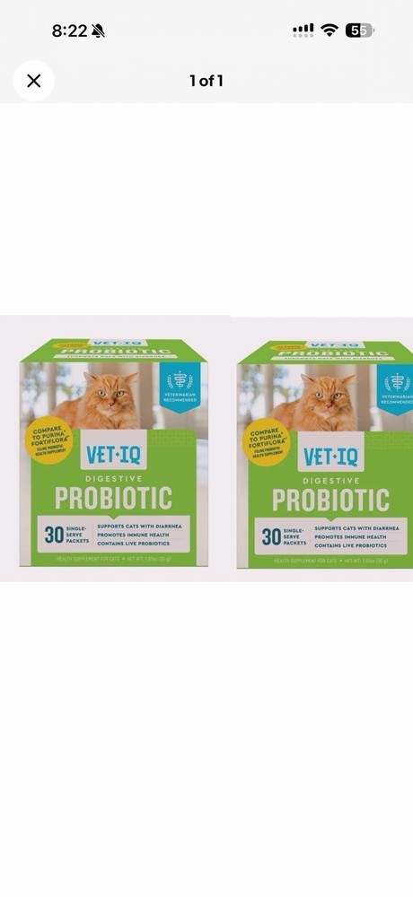2x Vet IQ Cat Digestive Probiotic Powder 30 Packets (60 Total) EXP 8 2026