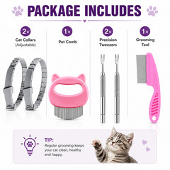 Cat Flea and Tick Treatment Include Cat Flea Collar, Tick Remover Tools And Comb