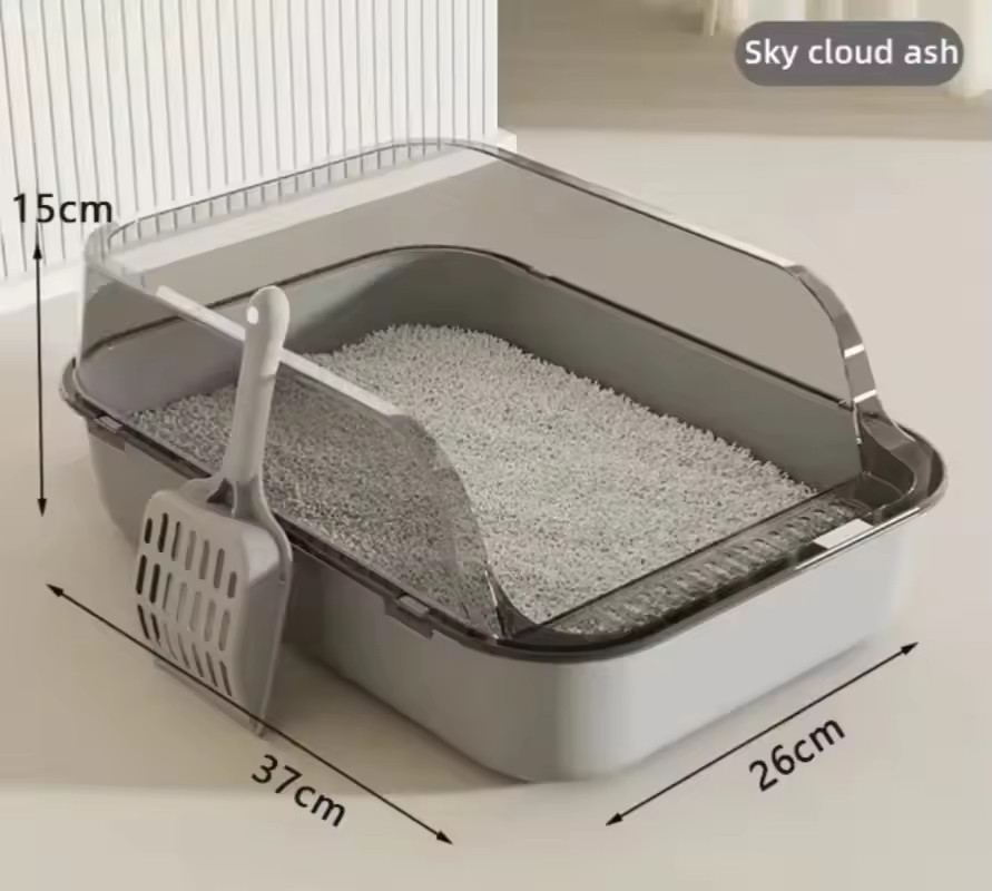 Semi-Enclosed Cat Litter Box with Scoop High Side Splashproof Kitty Toilet
