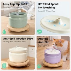 Ceramic Cat Water Fountain, 1L/32oz Automatic Pet Drinking Fountain | Quiet U…